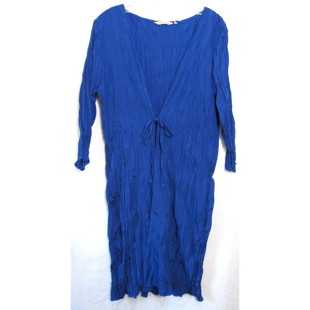 Soft Surroundings Blue Pleated Tie Front 3/4 Sleeve Thin Cardigan Size M EUC
